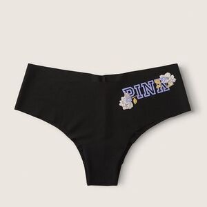 Victoria's Secret PINK No Show Cheekster Panty Pure Black Butterfly Small NEW